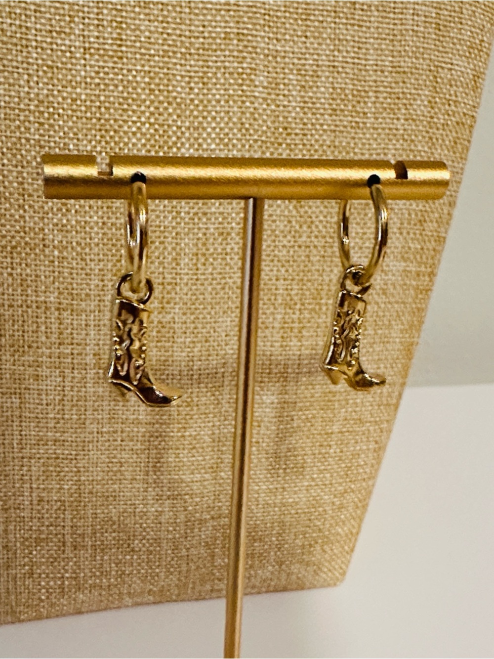 Fashion Jewelry Gold Cowboy Boot Charm Hoop Earrings - Gold